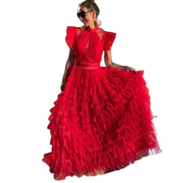 2023 classic sweep train evening dresses high neck sleeveless custom made tulle floor length party gowns plus size, Black;red
2023 classic sweep train evening dresses high neck sleeveless custom made tulle floor length party gowns plus size, Black;red