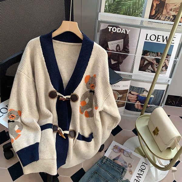 women s knits tees autumn winter loose sweaters cartoon jacquard coats puff sleeve horn buckle vintage women knitted sweater cardigans 22120, White
women s knits tees autumn winter loose sweaters cartoon jacquard coats puff sleeve horn buckle vintage women knitted sweater cardigans 22120, White