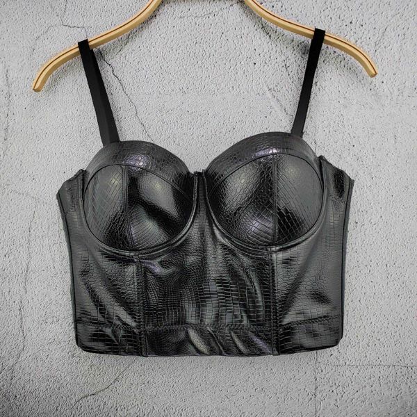 new leather crocodile pattern suspender lattice pattern thin vest exposed navel breast pad heart machine strapless women, White
new leather crocodile pattern suspender lattice pattern thin vest exposed navel breast pad heart machine strapless women, White
