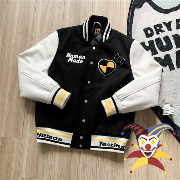 men's jackets oversized human made jacket men women embroidery leather sleeve baseball coats varsity t221206, Black;brown
men's jackets oversized human made jacket men women embroidery leather sleeve baseball coats varsity t221206, Black;brown