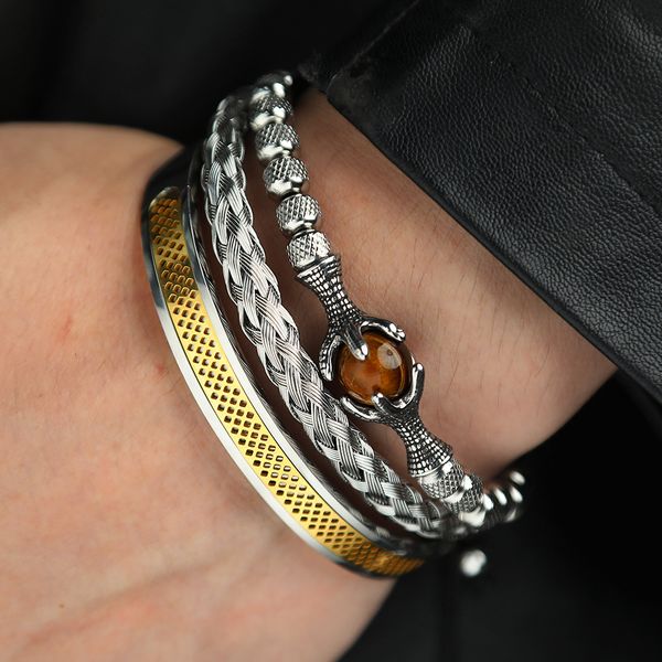 bangle 3pcssets roman numeral bracelet stainless steel handmade open bangles men eagle bracelets with tiger eye natural stone jewelry 221206, Black
bangle 3pcssets roman numeral bracelet stainless steel handmade open bangles men eagle bracelets with tiger eye natural stone jewelry 221206, Black