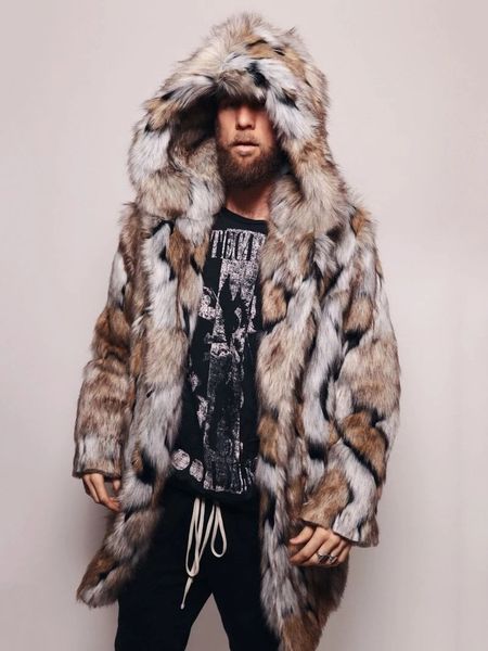 men's fur faux winter coat menthick hooded fluffy long sleeve warm outerwear luxury jacket bontjas mens 221206, Black
men's fur faux winter coat menthick hooded fluffy long sleeve warm outerwear luxury jacket bontjas mens 221206, Black