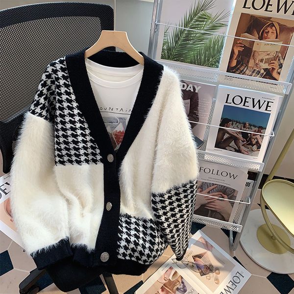 women s knits tees houndstooth cardigan faux mink cashmere soft sweaters fashion winter warm knitted coats oversized sweater 221206, White
women s knits tees houndstooth cardigan faux mink cashmere soft sweaters fashion winter warm knitted coats oversized sweater 221206, White