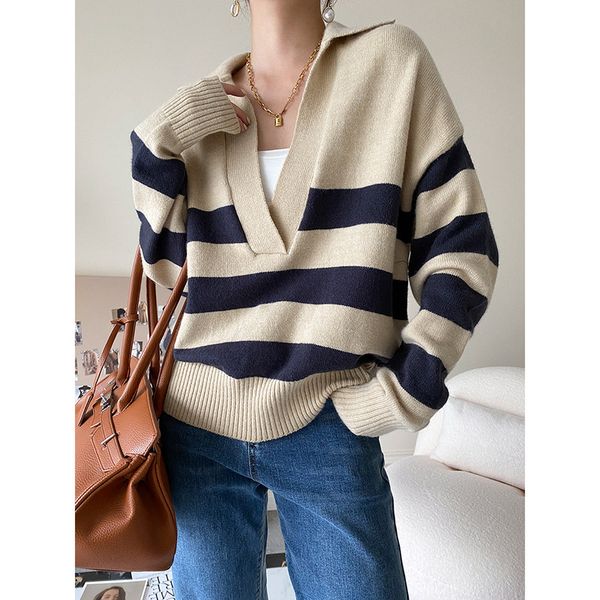 women s sweaters polo s v neck striped sweater autumn winter loose oversized knit pullover 221206, White;black
women s sweaters polo s v neck striped sweater autumn winter loose oversized knit pullover 221206, White;black