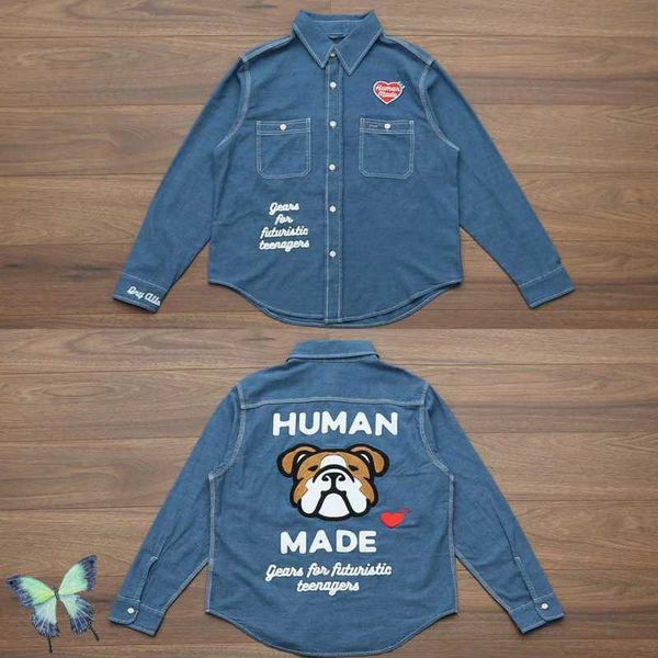 men's jackets human made pocket shirt puppy french bulldog print embroidered lapel blue jean jacket t221206, Black;brown 
men's jackets human made pocket shirt puppy french bulldog print embroidered lapel blue jean jacket t221206, Black;brown