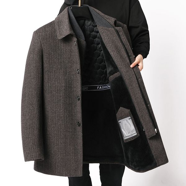 men's wool blends causal woollen coats men's winter solid thicken warm wool overcoat fleece cotton liner windbreaker business, Black
men's wool blends causal woollen coats men's winter solid thicken warm wool overcoat fleece cotton liner windbreaker business, Black