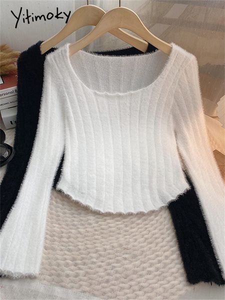women s sweaters yitimoky o neck crop sweater for women fall winter korean fashion slim elegant jumpers office ladies long sleeve pullovers, White;black
women s sweaters yitimoky o neck crop sweater for women fall winter korean fashion slim elegant jumpers office ladies long sleeve pullovers, White;black