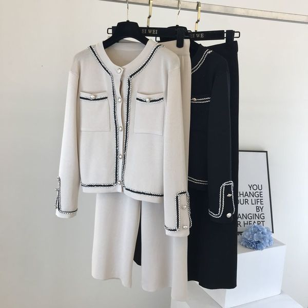 women's two piece pants autumn korean color block round neck double pocket knit cardigan loose wide leg two-piece set women 221207, White
women's two piece pants autumn korean color block round neck double pocket knit cardigan loose wide leg two-piece set women 221207, White