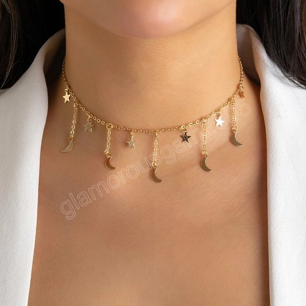 simple chains with stars/moon pendants necklace for women trendy tassels short choker necklaces fashion jewelry accessories, Silver
simple chains with stars/moon pendants necklace for women trendy tassels short choker necklaces fashion jewelry accessories, Silver