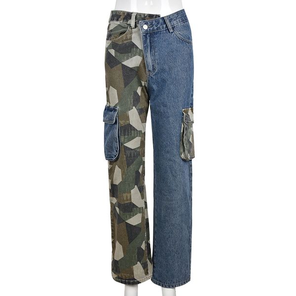 fashion women jeans color contrast camouflage slim fit high waist wide leg trousers casual long denim pants, Blue
fashion women jeans color contrast camouflage slim fit high waist wide leg trousers casual long denim pants, Blue