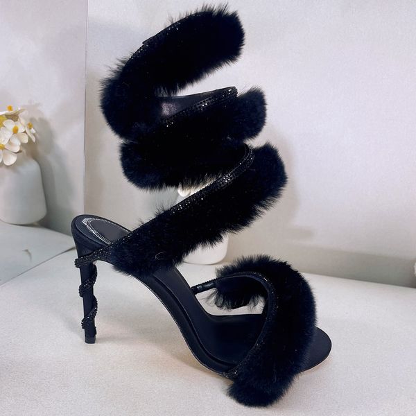 sandals fashion rene sandals caovilla rhinestone rabbits hair serpentine winding womens shoes 9.5cm high heeled designer water drill wound, Black
sandals fashion rene sandals caovilla rhinestone rabbits hair serpentine winding womens shoes 9.5cm high heeled designer water drill wound, Black
