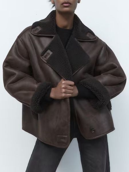 women's jackets traf autumn winter women fleece coat jacket warm moto biker pockets female chic cold loose single breasted outwear 221, Black;brown
women's jackets traf autumn winter women fleece coat jacket warm moto biker pockets female chic cold loose single breasted outwear 221, Black;brown