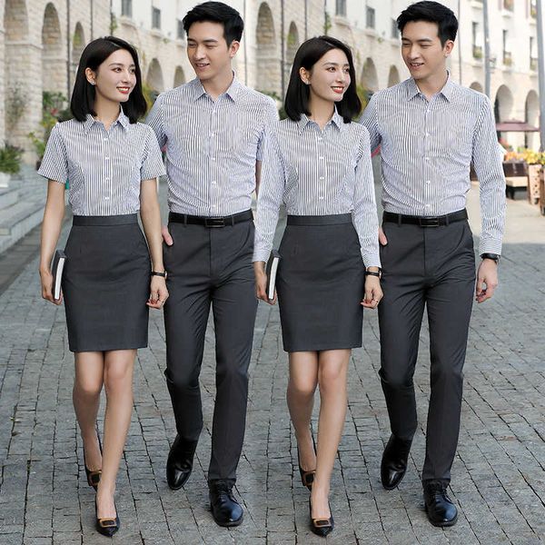 work clothes own striped manager long short sleeved shirt men's and women's profional formal busin suit, White
work clothes own striped manager long short sleeved shirt men's and women's profional formal busin suit, White