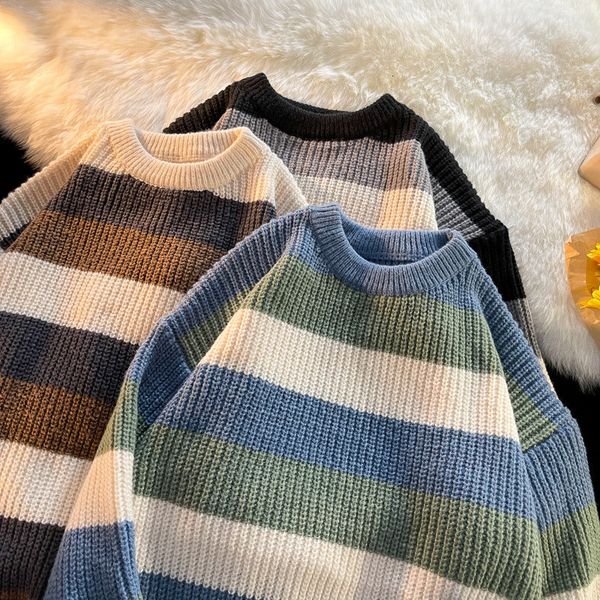 men's sweaters men o japanese retro knitted black striped loose harajuku couples contrast pullovers pull homme sueter hombre 221207, White;black
men's sweaters men o japanese retro knitted black striped loose harajuku couples contrast pullovers pull homme sueter hombre 221207, White;black