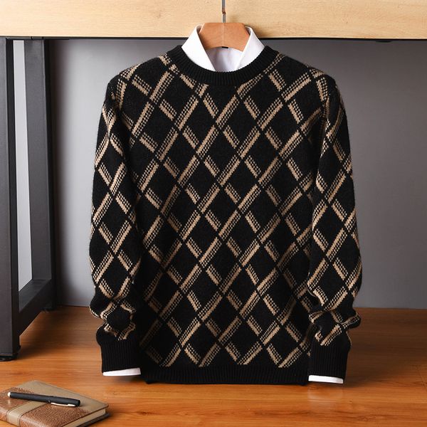 men's sweaters autumn and winter round neck pullover 100 pure wool knitted cashmere casual color matching 221207, White;black
men's sweaters autumn and winter round neck pullover 100 pure wool knitted cashmere casual color matching 221207, White;black