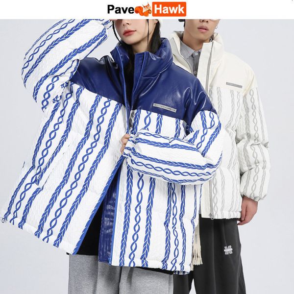men's down parkas mens japanese winter padded jacket hip hop pu patchwork print bubble jackets coats couple korean warm 221207, Black
men's down parkas mens japanese winter padded jacket hip hop pu patchwork print bubble jackets coats couple korean warm 221207, Black