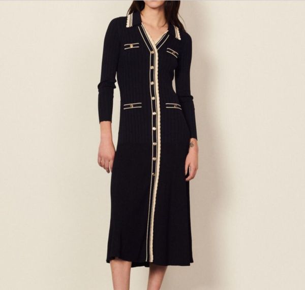 sandro navy long knit v-neck contrast trim l ong sleeve knit dress women, Black;gray
sandro navy long knit v-neck contrast trim l ong sleeve knit dress women, Black;gray