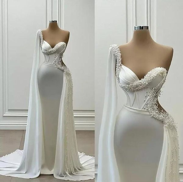 pearls mermaid wedding dresses one shoulder long sleeve satin illusion aso ebi bridal gownstiered pleats vestido de noiva, White
pearls mermaid wedding dresses one shoulder long sleeve satin illusion aso ebi bridal gownstiered pleats vestido de noiva, White