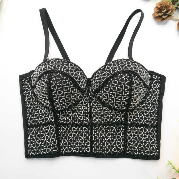 heavy engineering beaded suspender with checkered beaded bodice, White