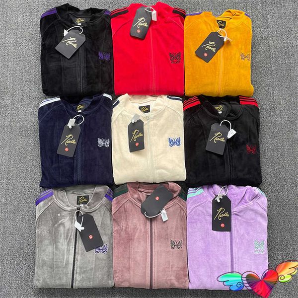 men's jackets 2022 multicolor stripe needles jacket men women velvet 1 1 needles track jacket zipper embroidered butterfly coats t22120, Black;brown
men's jackets 2022 multicolor stripe needles jacket men women velvet 1 1 needles track jacket zipper embroidered butterfly coats t22120, Black;brown
