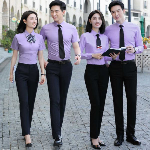 work clothes own shirt urance company front dk reception workwear embroidery men's and women's profional shirts purple short sleev, White
work clothes own shirt urance company front dk reception workwear embroidery men's and women's profional shirts purple short sleev, White