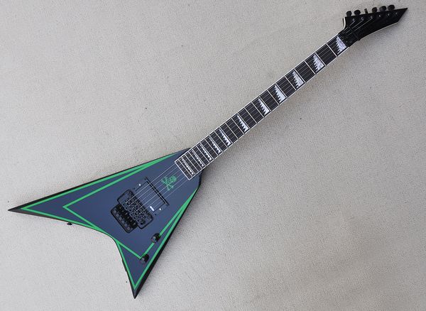 black v shaped electric guitar with green stripe rosewood fretboard floyd rose offering customized services
black v shaped electric guitar with green stripe rosewood fretboard floyd rose offering customized services