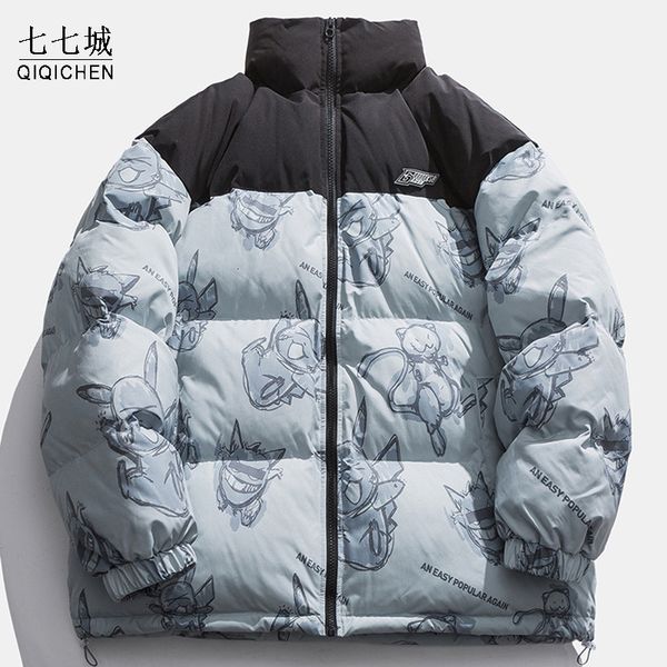 men's down parkas winter thicken jacket men cartoon print hip hop harajuku padded parka winter cotton casual patchwork coat women stree, Black
men's down parkas winter thicken jacket men cartoon print hip hop harajuku padded parka winter cotton casual patchwork coat women stree, Black