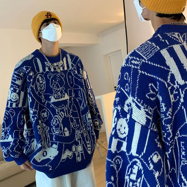 men's sweaters korean fashion knitted y2k clothes blue for men autumn winter oversized couples street wear pullover 221207, White;black
men's sweaters korean fashion knitted y2k clothes blue for men autumn winter oversized couples street wear pullover 221207, White;black