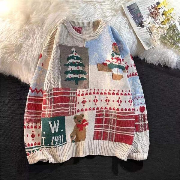 women's sweaters warm pullovers round neck sweater women street stitching christmas tree jacquard ins couple loose in winter 221207, White;black
women's sweaters warm pullovers round neck sweater women street stitching christmas tree jacquard ins couple loose in winter 221207, White;black