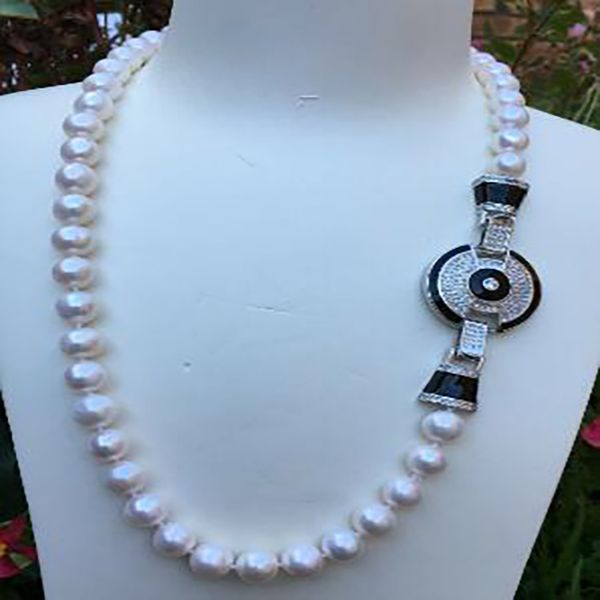 8-9mm white freshwater pearl micro inlay zircon accessories pendant sweater necklace 55cm, Silver
8-9mm white freshwater pearl micro inlay zircon accessories pendant sweater necklace 55cm, Silver