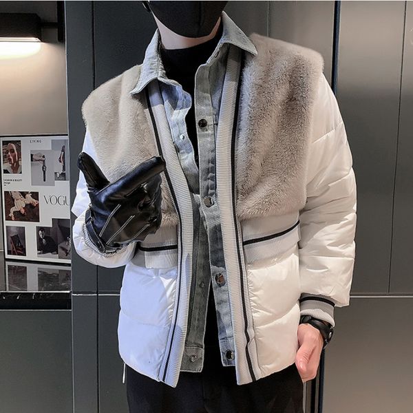 men's down parkas winter faux fur splicing jacket men fashion slim casual business puffer thicken zipper hiphop overcoat streetwear coa, Black
men's down parkas winter faux fur splicing jacket men fashion slim casual business puffer thicken zipper hiphop overcoat streetwear coa, Black