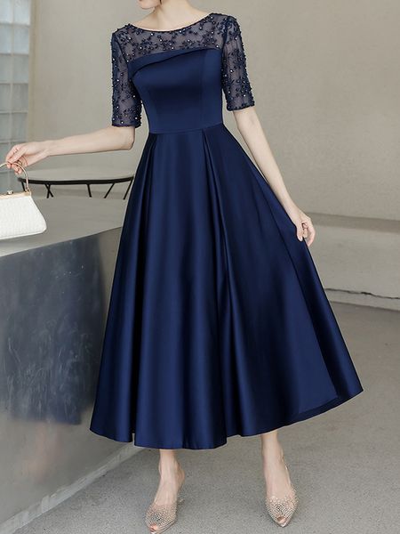 navy blue mother of the bride dress ankle length party dresses satin with tulle half sleeves zipper back, Black;red
navy blue mother of the bride dress ankle length party dresses satin with tulle half sleeves zipper back, Black;red