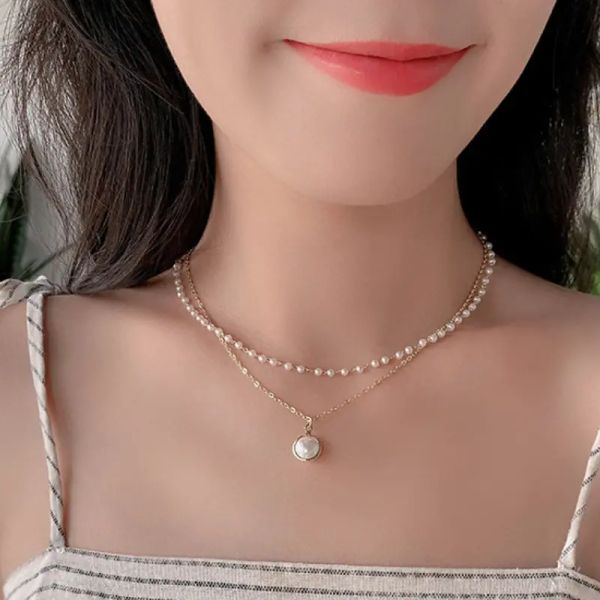 retro pendant necklaces ins simple temperament double-layer clavicle chain female pendant pearl necklace girl gift, Silver
retro pendant necklaces ins simple temperament double-layer clavicle chain female pendant pearl necklace girl gift, Silver