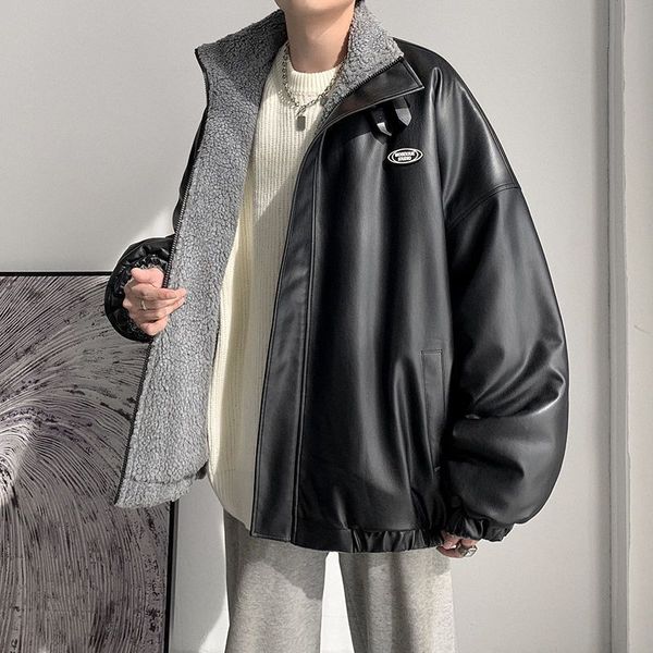 men's down parkas men jacket pu leather and lamb wool two sided wear padded autumn winter hip hop thick warm oversize coat punk streetw, Black
men's down parkas men jacket pu leather and lamb wool two sided wear padded autumn winter hip hop thick warm oversize coat punk streetw, Black