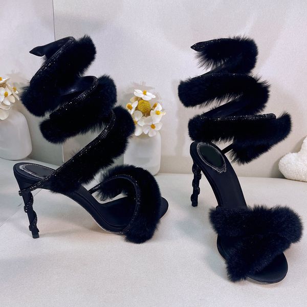 rene fashion sandals sandals caovilla rhinestone rabbits hair serpentine winding womens shoes 9.5cm high heeled designer water drill wound j, Black
rene fashion sandals sandals caovilla rhinestone rabbits hair serpentine winding womens shoes 9.5cm high heeled designer water drill wound j, Black