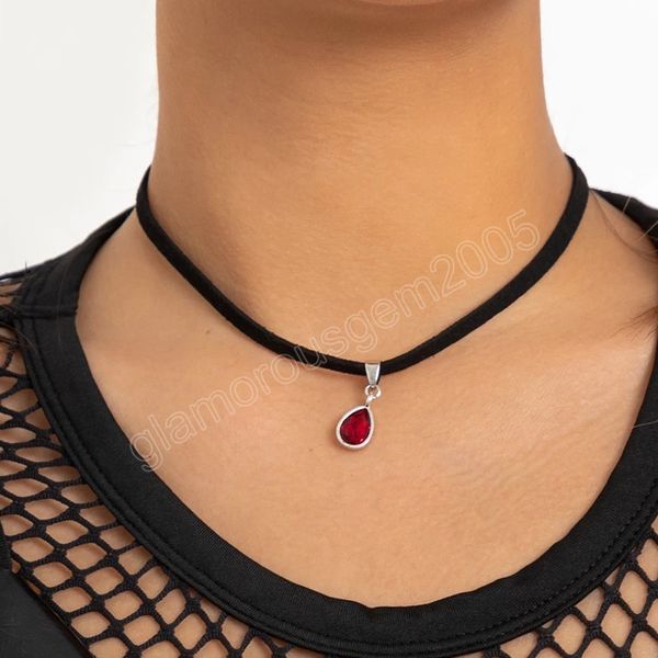 rope chains with red crystal pendants necklace for women trendy black flannel short choker necklaces collar fashion jewelry, Silver
rope chains with red crystal pendants necklace for women trendy black flannel short choker necklaces collar fashion jewelry, Silver