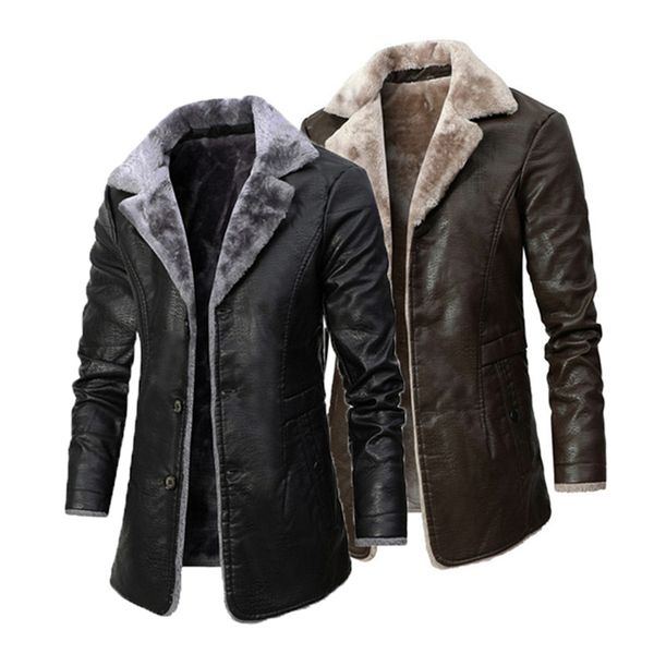 winter fleece plush pu trench coats fashion business casual middle long suit collar men's windbreaker leather jacket, Tan;black
winter fleece plush pu trench coats fashion business casual middle long suit collar men's windbreaker leather jacket, Tan;black