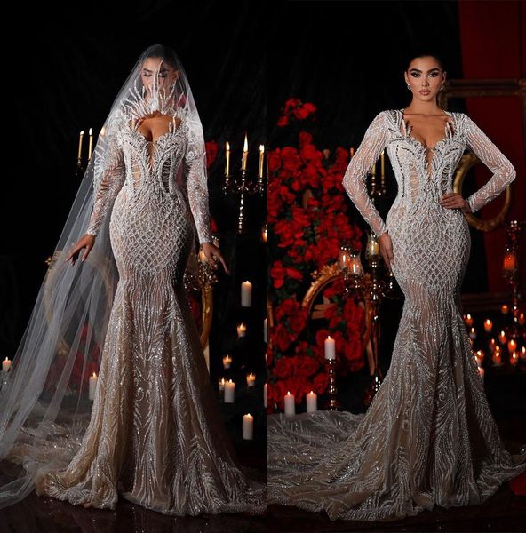 unique lace mermaid wedding dresses illusion crystals bridal gown custom made sequined wedding gowns, White
unique lace mermaid wedding dresses illusion crystals bridal gown custom made sequined wedding gowns, White