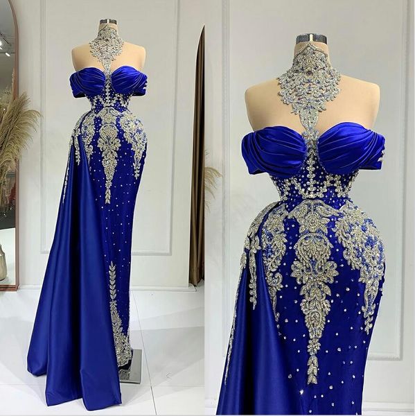 royal blue mermaid evening dress crystal beads high neck off shoulder prom dresses beading custom made robe de soiree, Black
royal blue mermaid evening dress crystal beads high neck off shoulder prom dresses beading custom made robe de soiree, Black