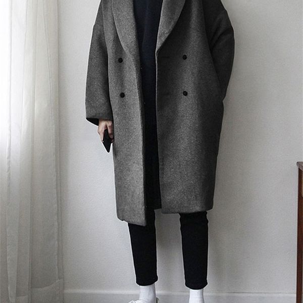 men's wool blends mauroicardi autumn winter loose casual grey black soft warm woolen coat men lapel double korean fashion 221208
men's wool blends mauroicardi autumn winter loose casual grey black soft warm woolen coat men lapel double korean fashion 221208