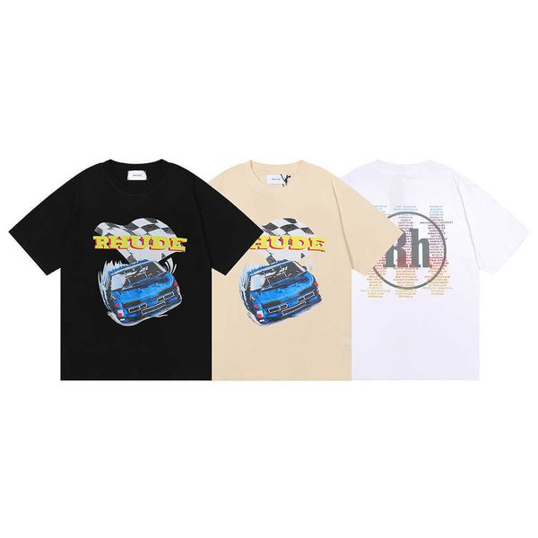 men's clothing american fashion brand rhude racing design commemorative short sleeve double yarn cotton couple t-shirt for men and wome, White;black
men's clothing american fashion brand rhude racing design commemorative short sleeve double yarn cotton couple t-shirt for men and wome, White;black