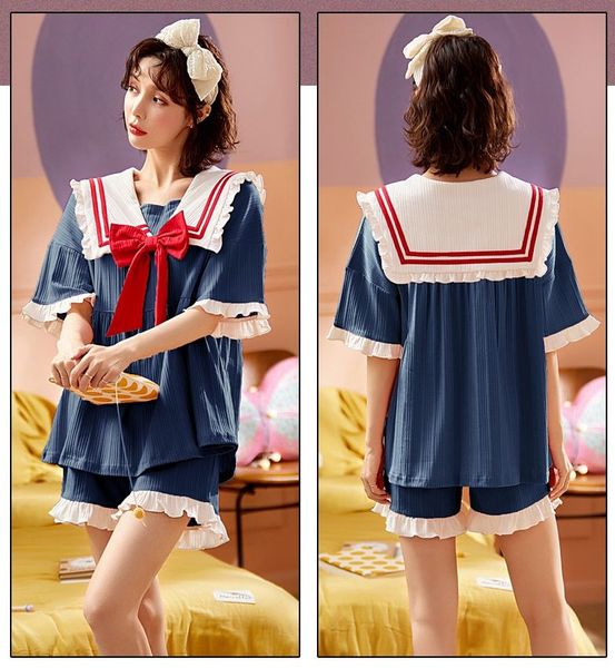 women's sleepwear princess style navy lapel summer women pijamas crew neck knitted cotton girl woman pajamas set chic short dressing, Black;red
women's sleepwear princess style navy lapel summer women pijamas crew neck knitted cotton girl woman pajamas set chic short dressing, Black;red