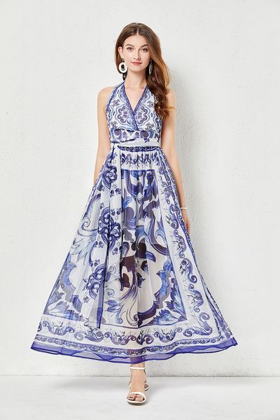 fashion blue white porcelain printed dresses summer women beach holiday halter v back hollow out expansion vestidos, Black;gray
fashion blue white porcelain printed dresses summer women beach holiday halter v back hollow out expansion vestidos, Black;gray