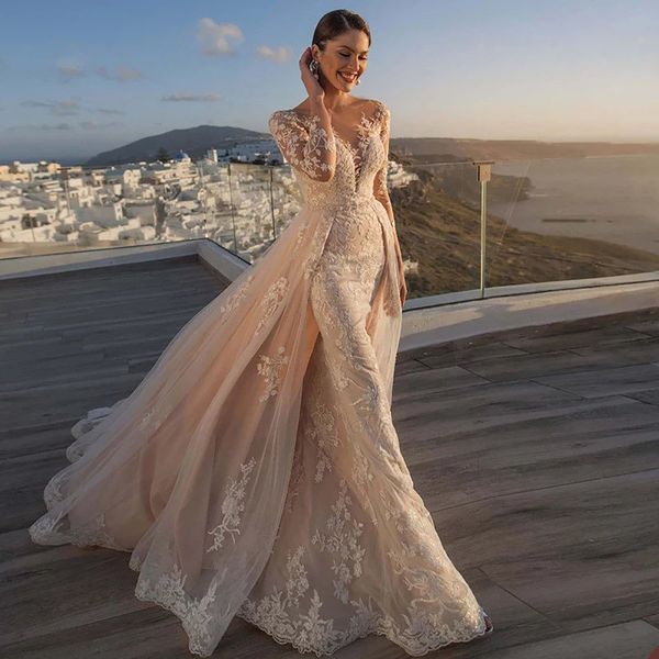 glamorous mermaid wedding dresses v-neck long sleeves lace and whole body applicants backless zipper court gown custom made plus size vestid, White
glamorous mermaid wedding dresses v-neck long sleeves lace and whole body applicants backless zipper court gown custom made plus size vestid, White