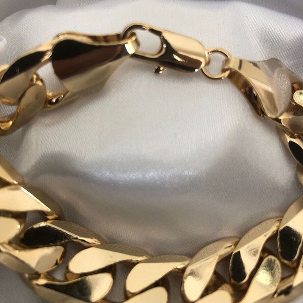luxury box 24ct yellow solid gold filled curb cuban bracelet chain 12mm links 8inch, Black
luxury box 24ct yellow solid gold filled curb cuban bracelet chain 12mm links 8inch, Black