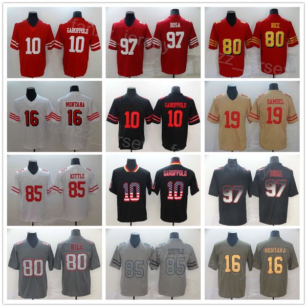 men football 10 jimmy garoppolo jerseys 85 george kittle 97 nick bosa 19 deebo samuel 16 joe montana 80 jerry rice black red white army gree
men football 10 jimmy garoppolo jerseys 85 george kittle 97 nick bosa 19 deebo samuel 16 joe montana 80 jerry rice black red white army gree