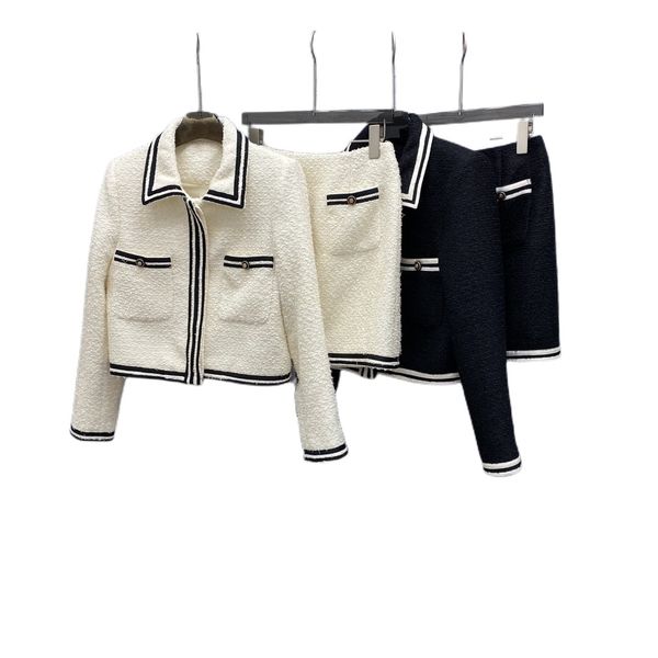 autumn and winter temperament new heavy industry tweed suit, White
