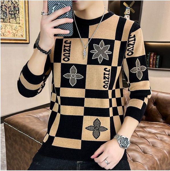new mens sweaters long sleeve pullovers outwear fashion check print round neck sweater slim fit knit sweater top, White;black
new mens sweaters long sleeve pullovers outwear fashion check print round neck sweater slim fit knit sweater top, White;black