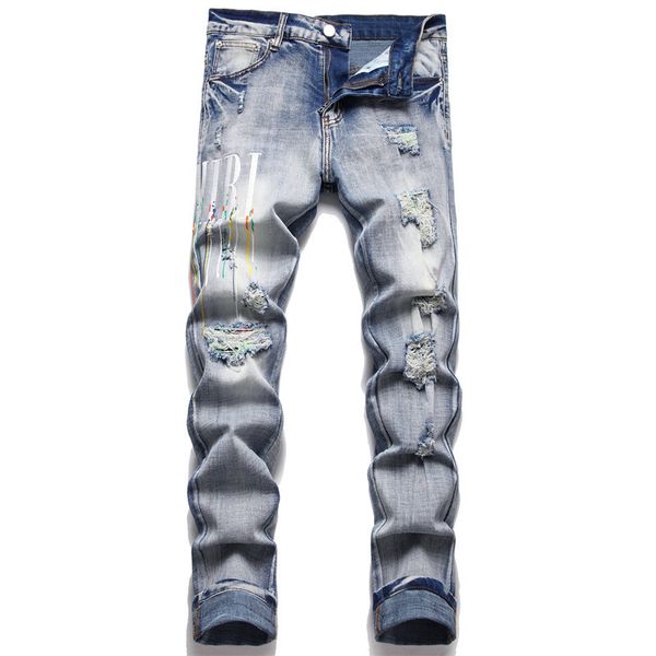 men's jeans european paint letter embroidery broken patch fabric elastic slim fit pants versatile motorcycle pants light blue
men's jeans european paint letter embroidery broken patch fabric elastic slim fit pants versatile motorcycle pants light blue