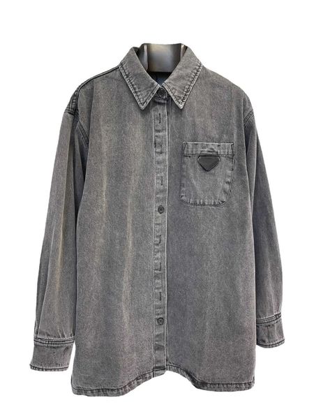 women's blouses shirts 2022 early autumn new classic metal triangle fashion casual versatile denim shirt coat, White
women's blouses shirts 2022 early autumn new classic metal triangle fashion casual versatile denim shirt coat, White